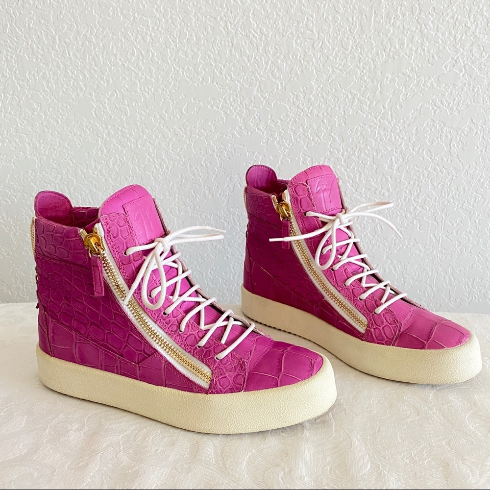giuseppe zanotti pink croc high top sneakers